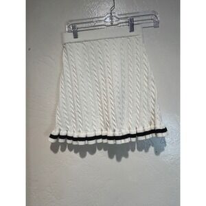 Willow & Wind Womens Cream Cable Knit Mini Skirt Preppy Ruffle Hem Navy Stripe S